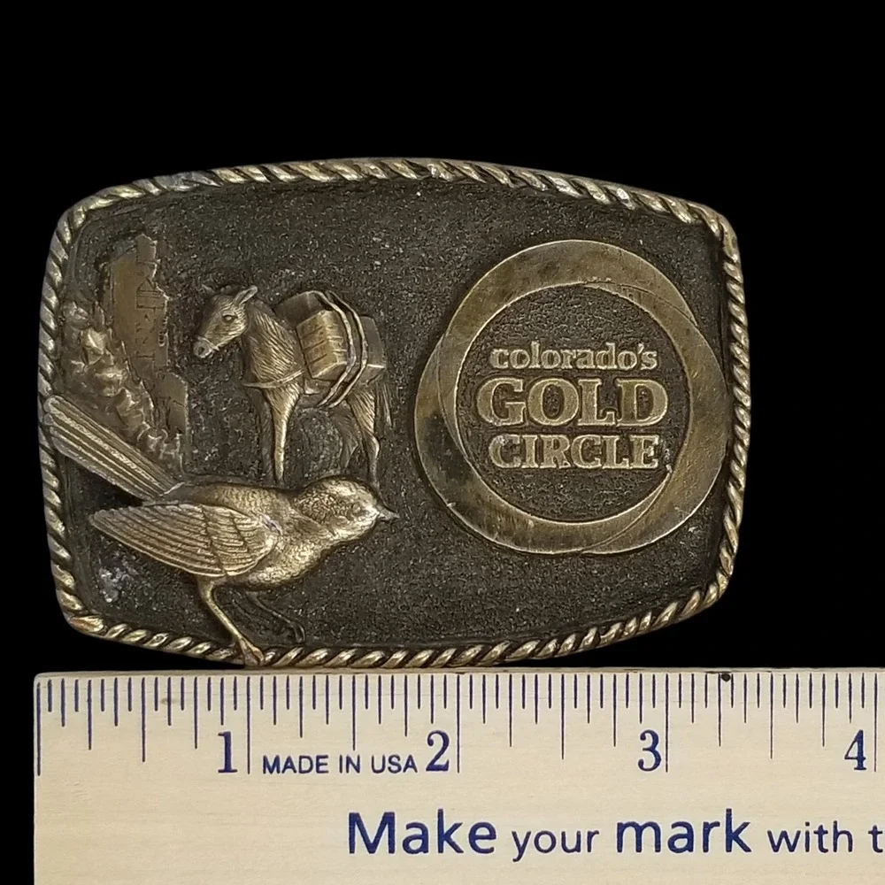 Vintage‎ Adezy Denver Colorado's Gold Circle Belt Buckle 1978 Made in USA